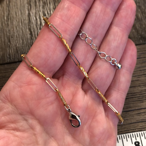 Goldtone & Silvertone Metal Link Anklet - Picture 9 of 9